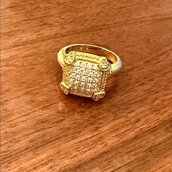 Judith Ripka Sterling Silver Gold Vermeil CZ Square Ring Size 7.5 - Picture 7 of 9